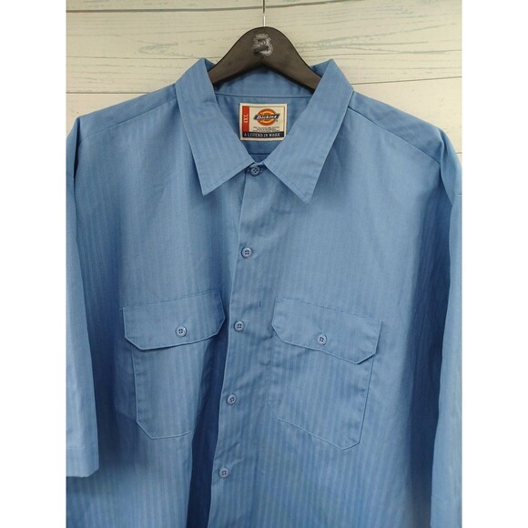 Vtg Dickies Button Up Mens Blue Shirt Sz 4XL Short Sleeve  Pockets - Picture 2 of 7